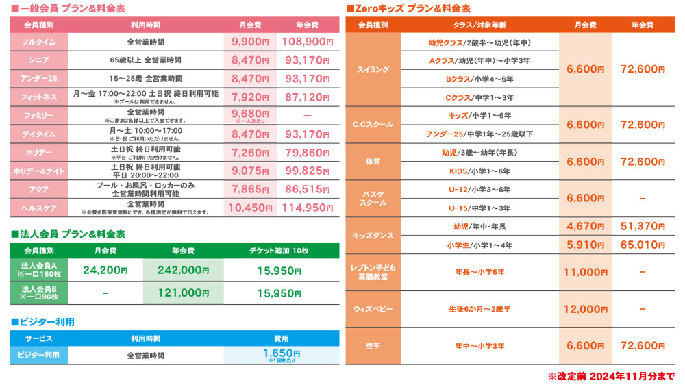 料金プラン一覧表 改定前 2024年11月分まで