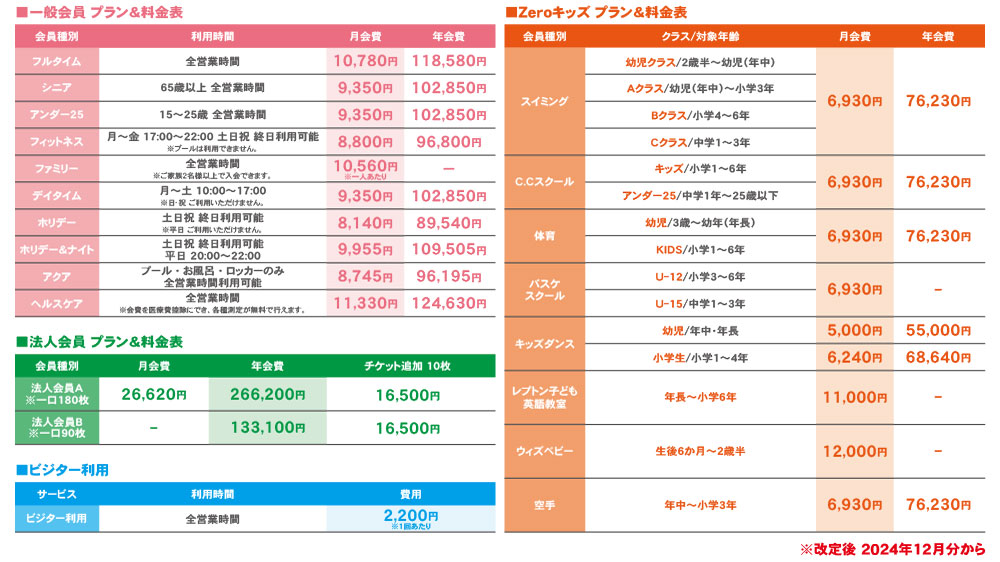 料金プラン一覧表 改定後 2024年12月分から